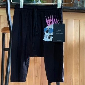 NWT! Lauren Moshi Kids Black Skull Drop Crotch Shorts. Rayon/Spandex Blend. 8